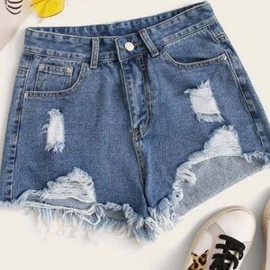Distressed Frayed Denim Shorts